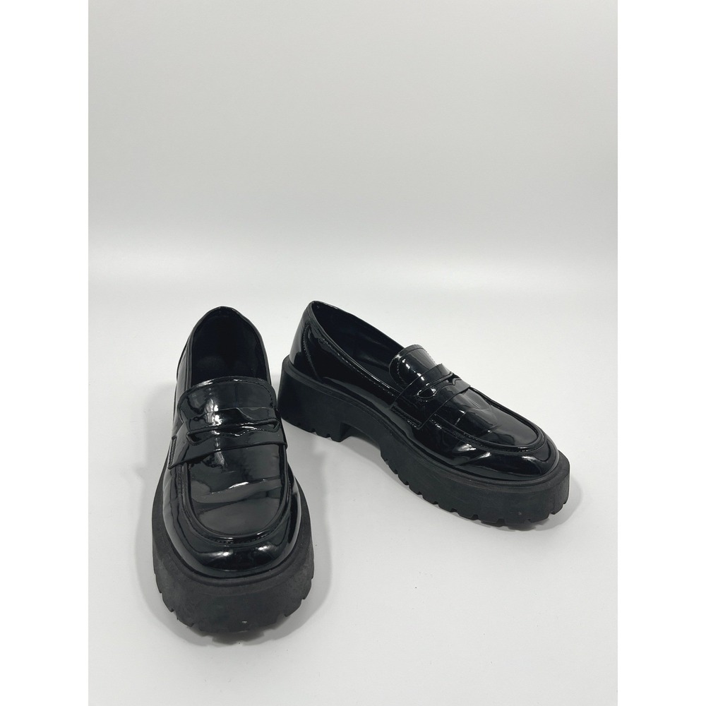 Y2K Faux Patent Leather Platform Loafers Womens‎ 10 Chunky Chic Minimalist
